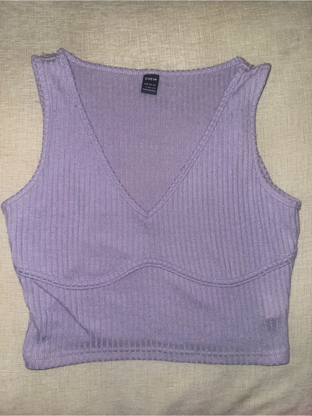 SHEIN Lilac Ribbed V-Neck Crop Tank
